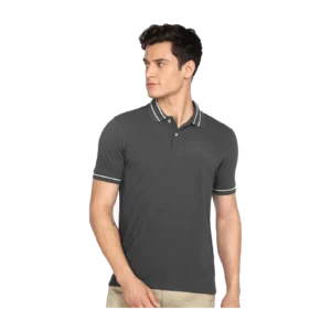PETER ENGLAND Men Solid Polo Neck Cotton Blend Grey T-Shirt
